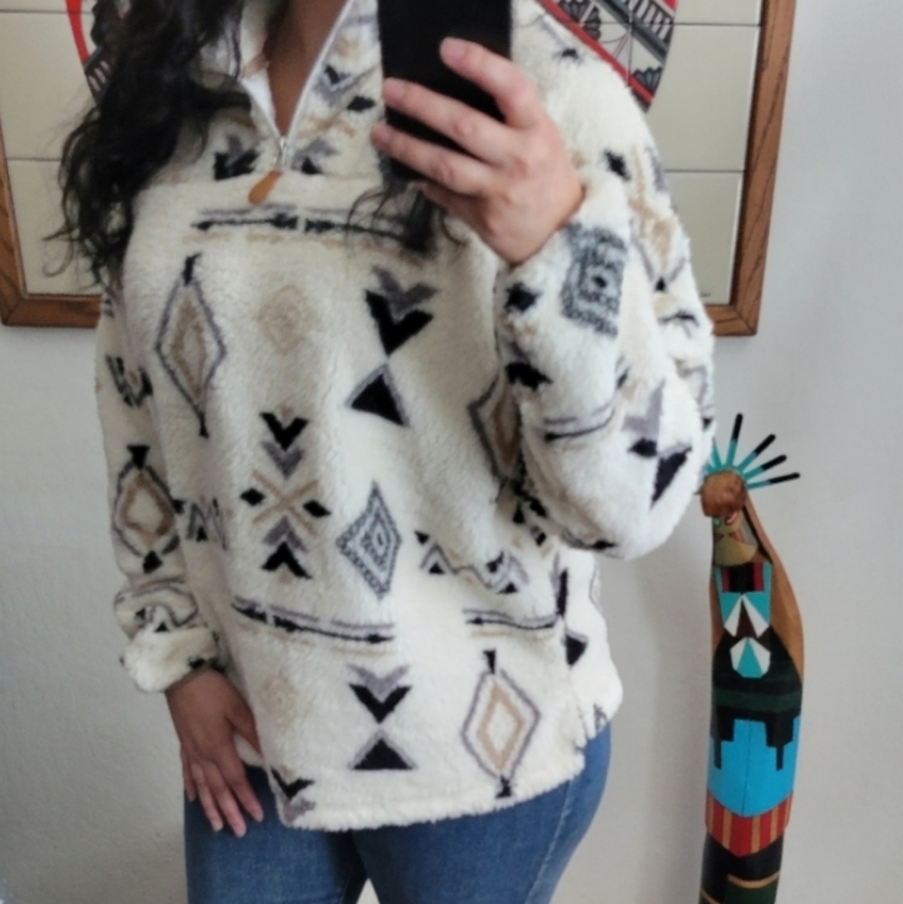 LAST 1 CAMPER Soft Tribal Quarter Zip Pullover - Picture 8 of 15